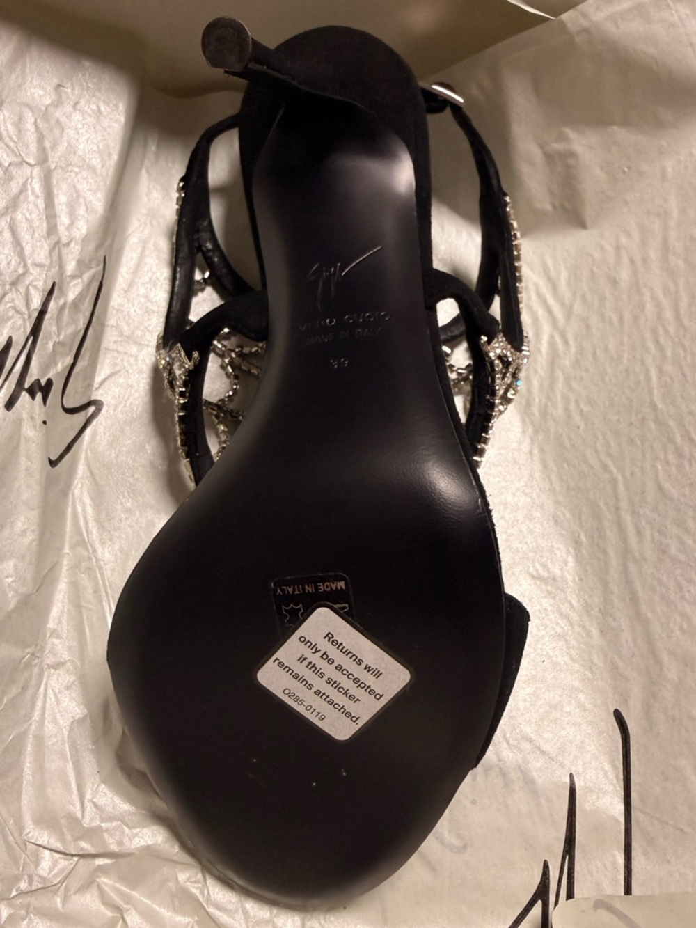 Giuseppe Zanotti Crystal Heels Black – Luxury Designer Sandals Size 8.5 - Picture 3 of 11